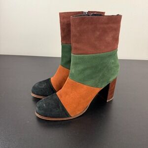 Musse & Cloud Ankle Boots Women's 9 Multi Colorblock Suede Block Heels Side Zip